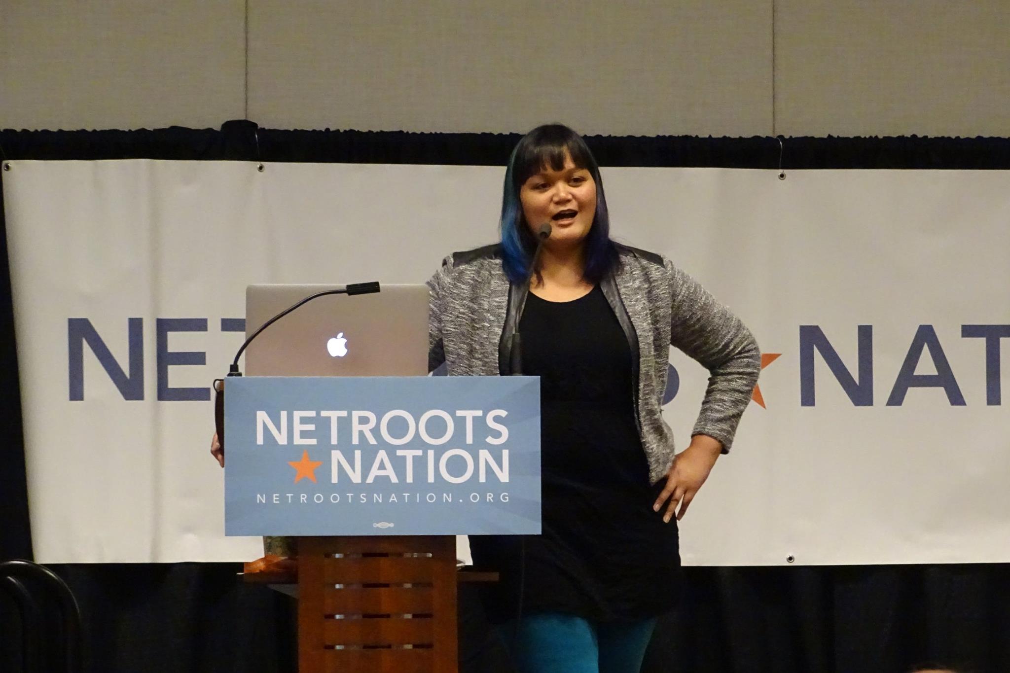 Photo of Candice Speaking at Netroots Nation